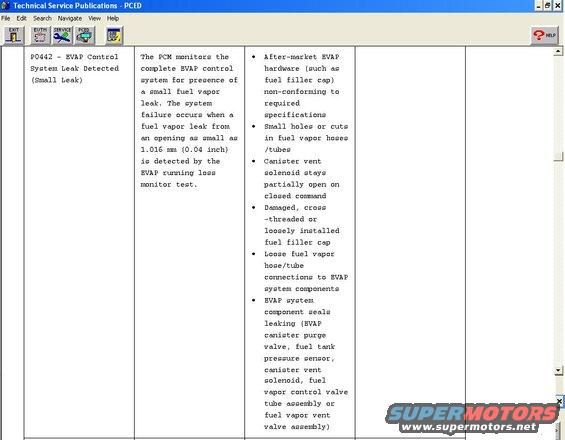 Screenshot of a computer screen displaying a technical service bulletin about EVAP system leak detection