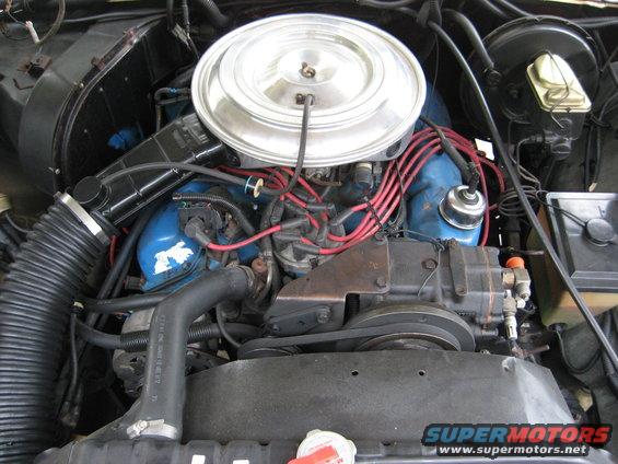 close-up of a vehicle engine with blue valve covers and red spark plug wires