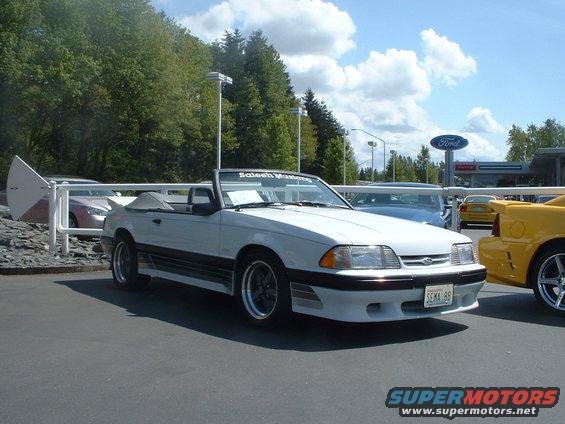 White 1989 Saleen Mustang convertible with SEMA 89 plate