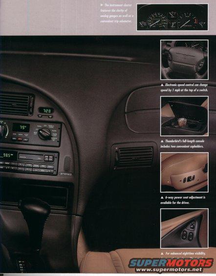 1995 Ford Thunderbird interior dashboard with radio, climate controls, and gear shifter