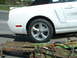 2007 Ford Mustang - Rear view of a white convertible car being transported on a car carrier.
