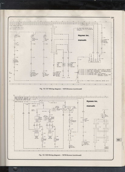 Two wiring diagrams labeled Fig. 10.137 and Fig. 10.138, both for 1979 Bronco