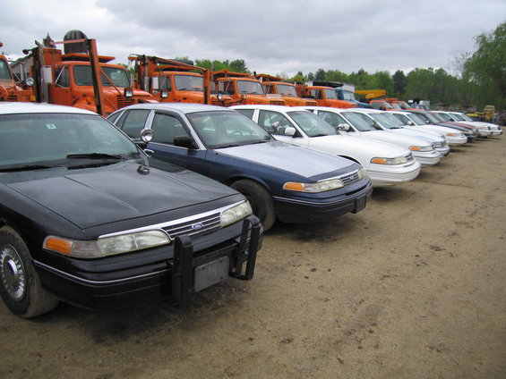 Black police car front view with push bumper