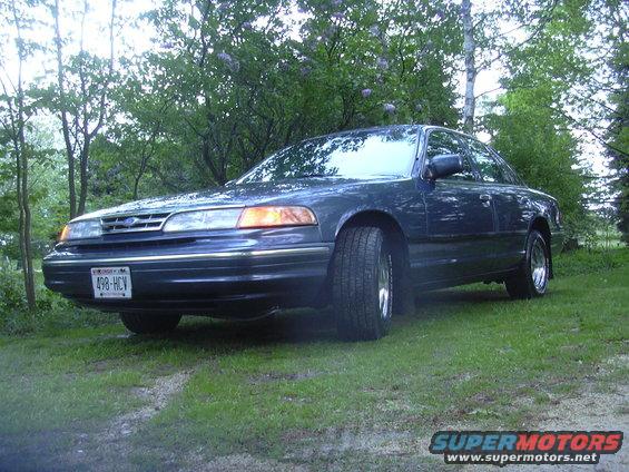 Dark blue sedan parked on grass, front 3/4 view. License plate 498-HCV visible