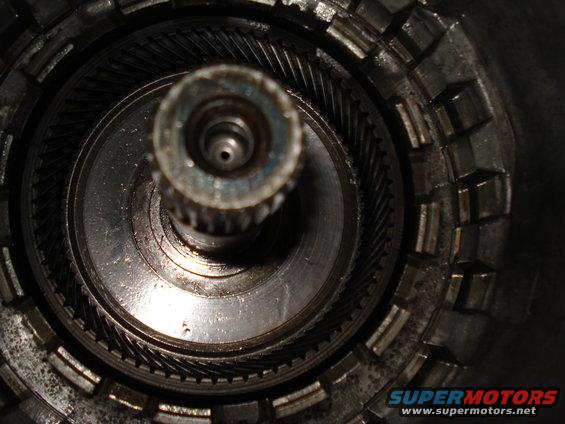 Close-up of a transmission's internal gears and shaft