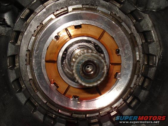 Close-up of transmission clutch pack with copper friction material