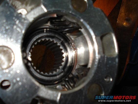 Close-up of a splined shaft inside a metal housing with springs