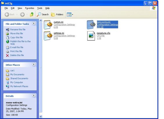 Computer screen showing Windows Explorer with files like custom.ini and settings.ini