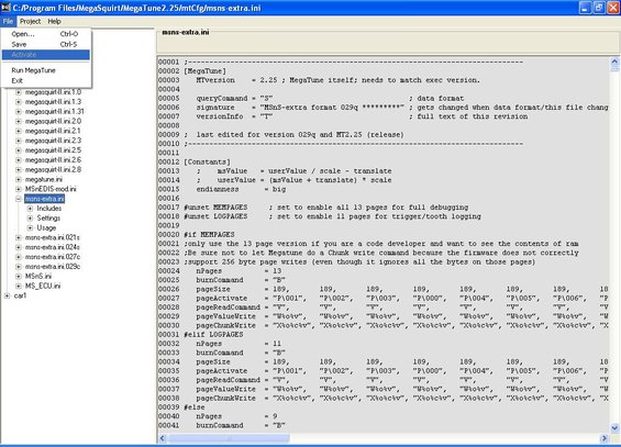 Computer screen showing a text file with programming code and line numbers