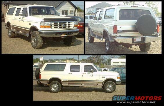White Ford Bronco SUV with a spare tire on the back, seen from the front-right