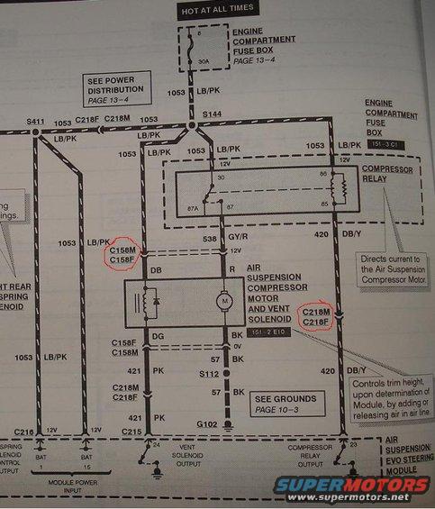 Wiring diagram showing air suspension compressor motor and vent solenoid