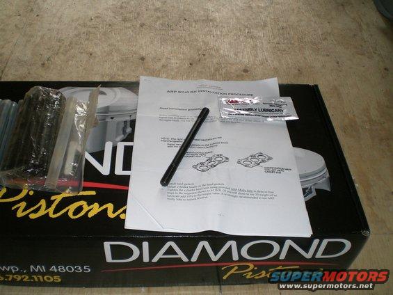 ARP studs and installation instructions on a Diamond Pistons box