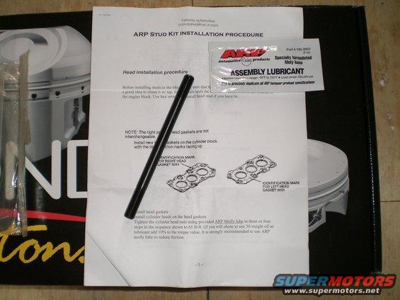 ARP Stud Kit Installation Procedure document, assembly lubricant packet, and one ARP stud