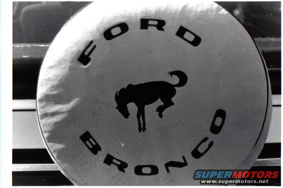 Spare tire cover with 'FORD BRONCO' text and a horse logo