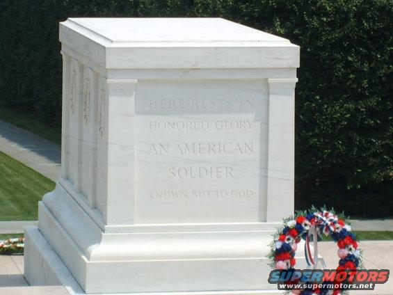 Tomb of the Unknown Soldier with a patriotic wreath in front