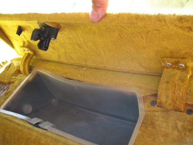 Yellow interior glove box with latch mechanism