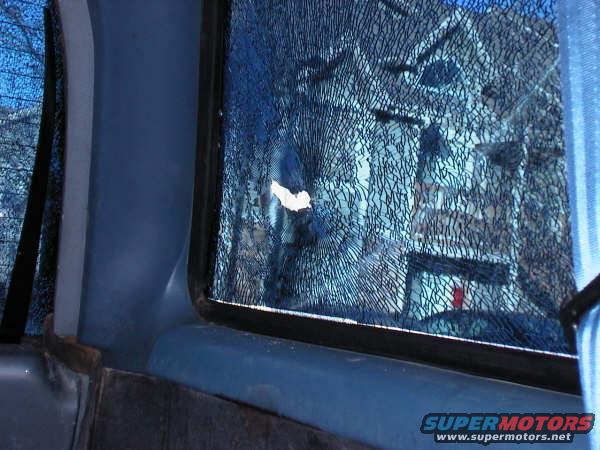 Broken rear window interior view