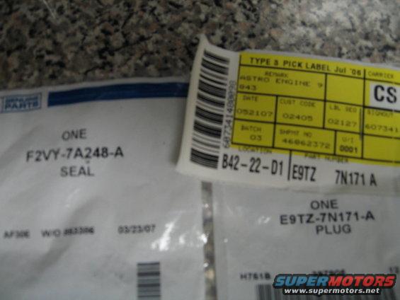 Parts packaging with labels showing part numbers F2VY-7A248-A and E9TZ-7N171-A