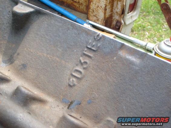 Engine block casting with "D3TE" stamped on it