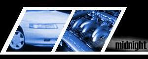 White car front and engine detail with "midnight" text