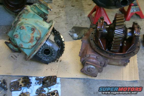 rockwell-disassembled002.jpg Differentials, took two people in order to lift out & move them around easily. Still not that easy.

PBB guesstimates 215-225 lbs, and one member measured his to find it was 290 lbs. Judging by my feed bag carrying experience, these are over 250 lbs.