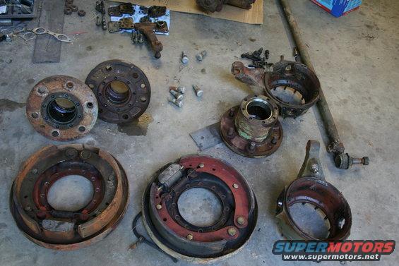 Front drum brakes, knuckles, tie rod, hubs, kingpin stuff