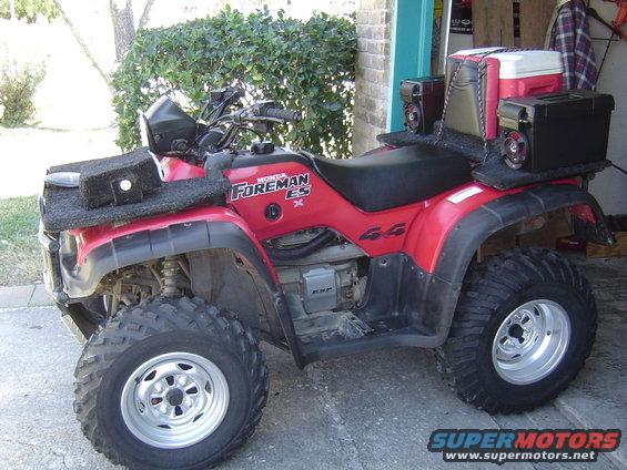 1999 Honda Foreman ES ATV, red, with speakers and cooler on rear rack
