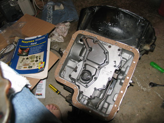 Automatic transmission pan gasket with Haynes Ford Automatic Transmission Overhaul manual