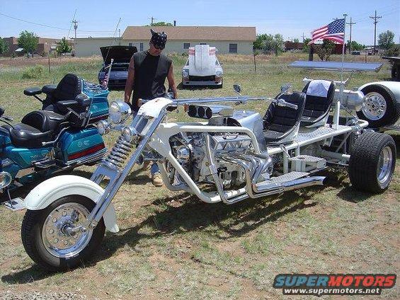 White custom trike with V8 engine and dual seats