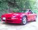 1993 Ford Probe - A red 1993 Ford Probe GT is parked on a dirt path, with lush green foliage behind it.