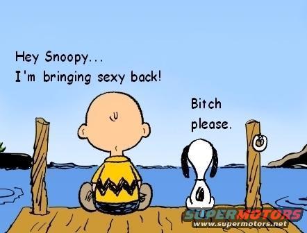 Charlie Brown and Snoopy on a dock with text bubbles