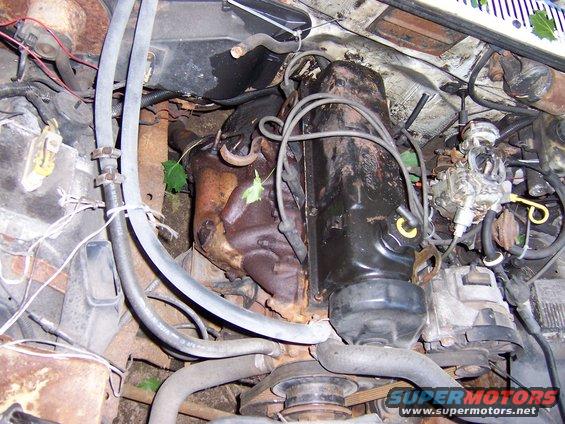 Engine bay with hoses and engine block