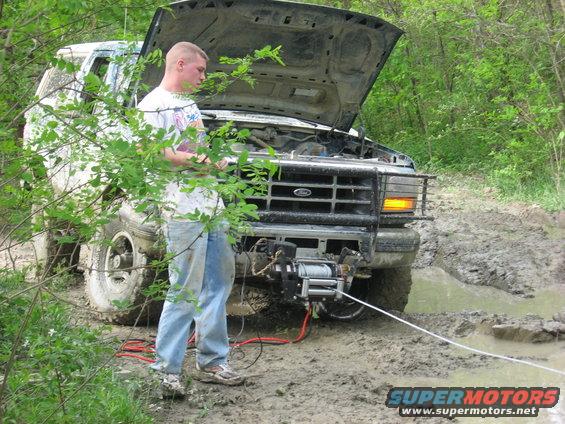 1996 Ford Bronco front view with winch and open hood