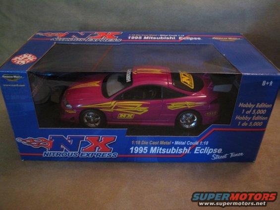 1995 Mitsubishi Eclipse model car, pink with yellow NX graphics, in original box