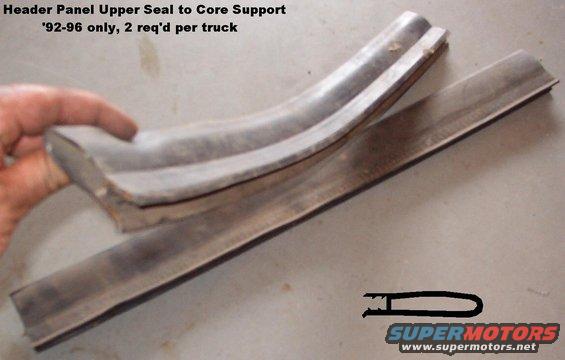 coresptsealupper.jpg SOLD '92-96 Upper Air Deflector goes on each side of the hood latch between the header panel & core support.  See #2 in this diagram:
http://www.supermotors.net/vehicles/registry/media/505310

each 23.5" long