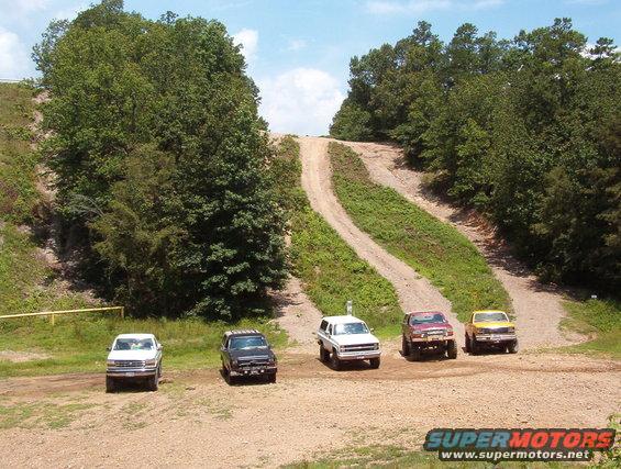 photoop2.jpg From the left: Ben (92builtbronco), Steve83, Jason, Troy2d23, & Hunter234
Where the HELL was everyone else???

...and what the #@)$^ is that in the middle?!?!?

BTW
I was the only one to climb the hill behind us.