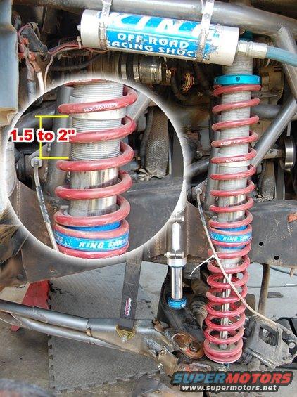 Close-up of King Off-Road Racing Shocks with a measurement indicator of 1.5 to 2 inches