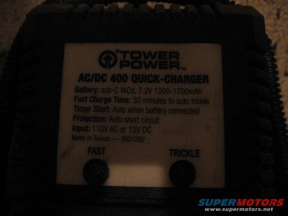 Tower Power AC/DC 400 Quick-Charger label