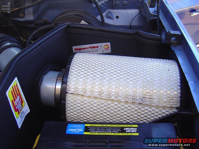 Engine bay with large air filter and afo sticker