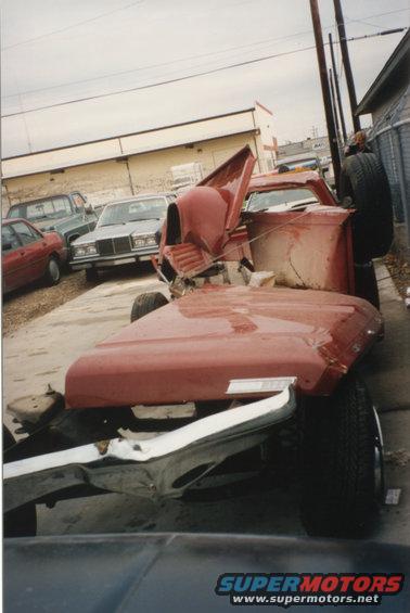 1967 Ford F-100, front end crushed, red