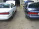 1997 Ford Crown Victoria - Two Ford Crown Victorias, a white one and a blue one, are parked outdoors with their hoods open.