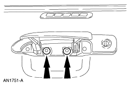 Diagram of exterior door handle assembly with screw locations highlighted