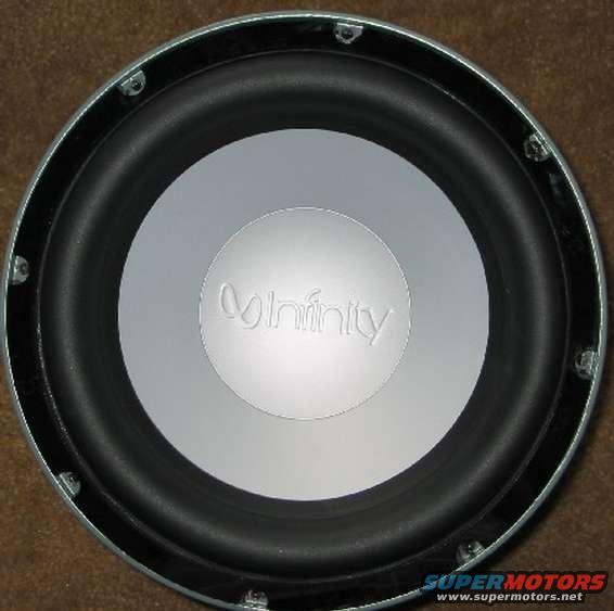 Infinity subwoofer speaker with silver cone and black surround