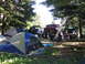 1979 Ford Bronco - Group camping trip with multiple trucks being worked on under the trees.