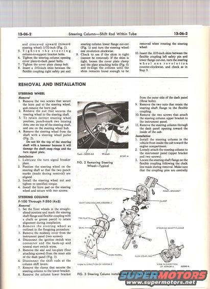 Diagram showing steering column installation for F-100 through F-350