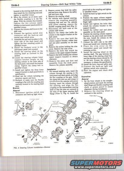 Diagram showing the installation of a steering column and related parts for a Bronco
