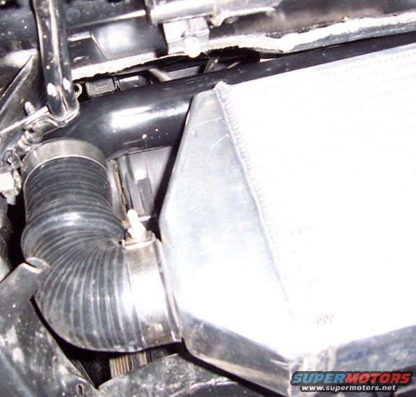 Engine bay showing intercooler and flexible hose with clamps
