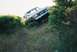 1991 Ford Bronco - This Ford F-Series truck is seen on a grassy hill, partially obscured by bushes.