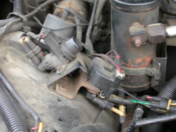 Engine bay with vacuum hoses and electrical connectors