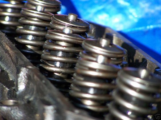 Close-up of valve springs and retainers in an engine